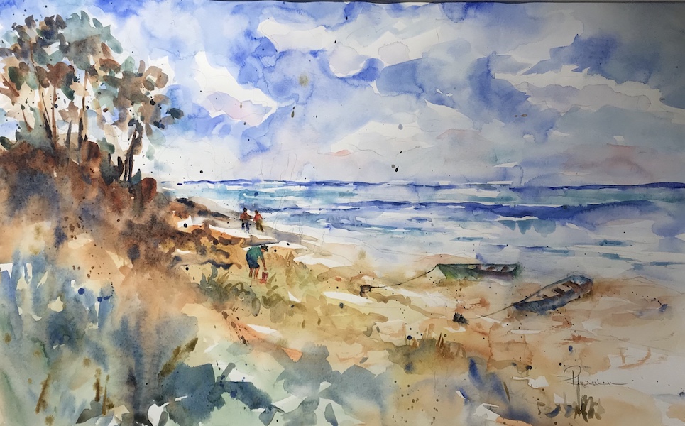<i>Duneland Beach</i>. Watercolor on paper. Framed, 22 x 30.
