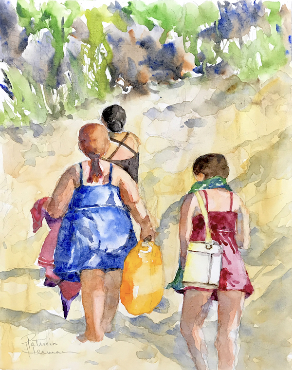 <i>Beach Day</i>. Watercolor on paper. Framed, 24x20.