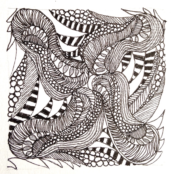 <i>Zentangle.</i> Ink on paper.  Unframed, 4x4.
