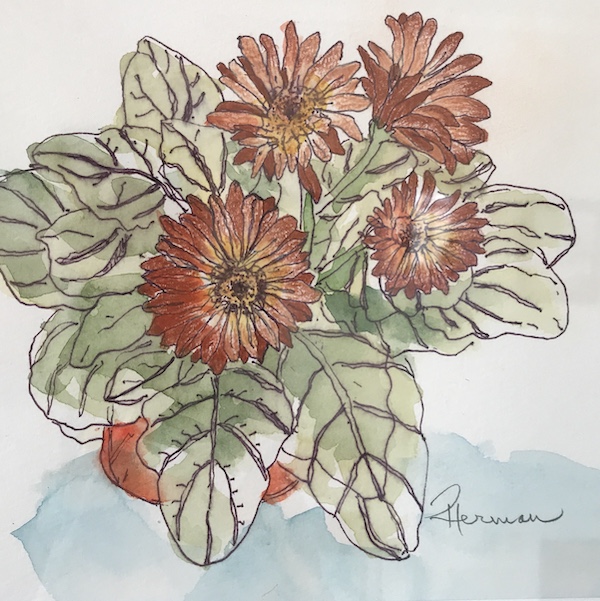 <i>Sawyer Market</i>. Watercolor and ink on paper. Framed, 15x12.